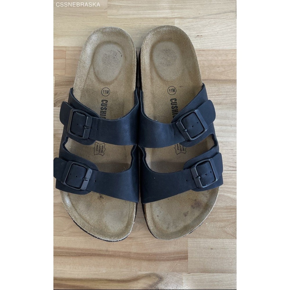 Cushionaire Black Sandals Faux Leather Upper/Cork Sole - Size 11M‎ - Picture 2 of 10
